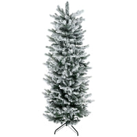 Homcom 6Ft Tall Flocked Artificial Christmas Tree Holiday D Cor With 477 Snow Branches, Auto Open, Steel Base, Green Green Plastic