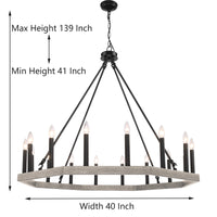 16 Light Dimmable Wagon Wheel Chandelier Driftwood Ceiling Lights Steel Metal