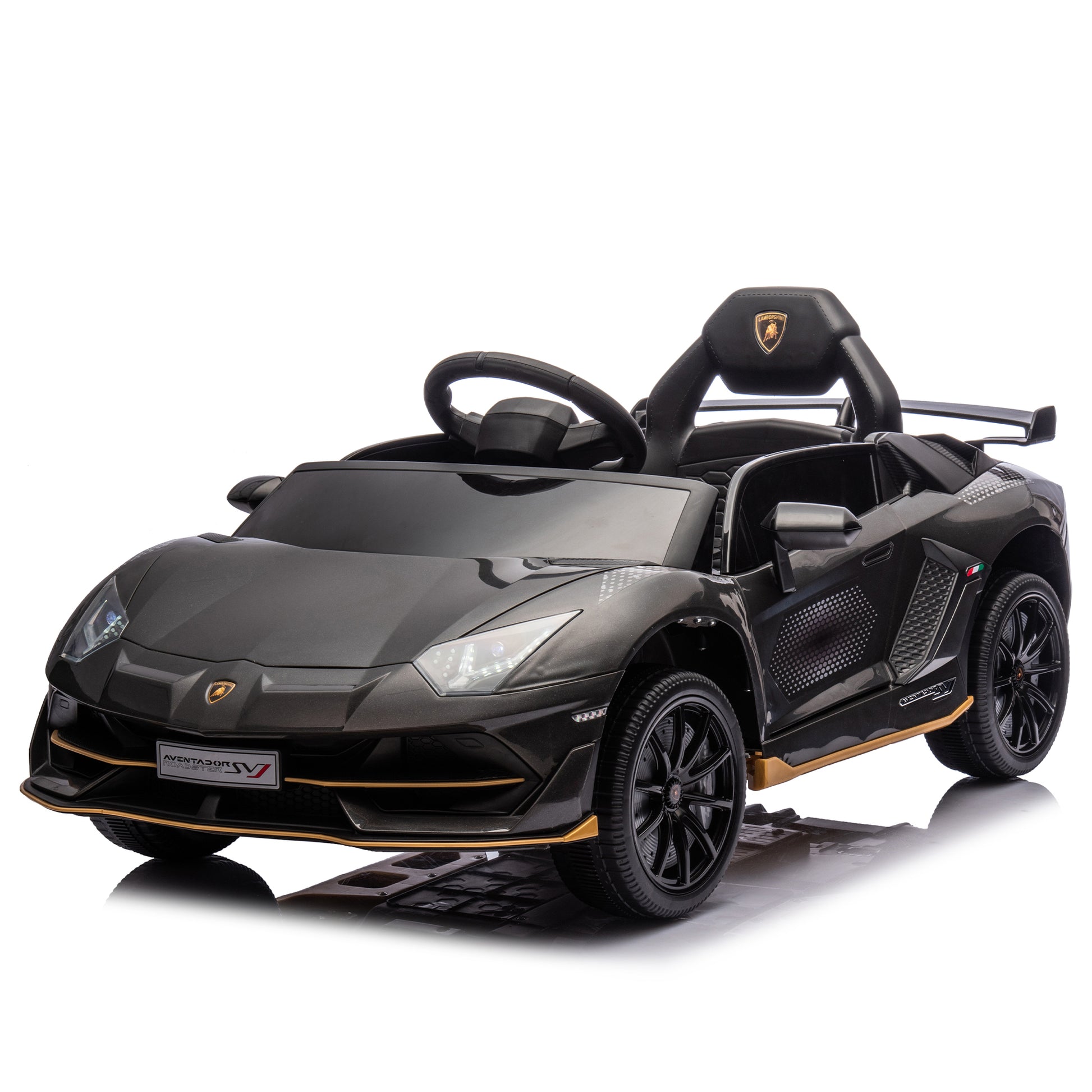 12V Kids Ride On Car W Parents Remote Control,Licensed Lamborghini Aventador Xago,Hydraulic Pressure Door,Slow Start,Early Education,Bluetooth,Adjustable Volume,Mp3,Usb,Led Lights For Kids Aged 3 8. Black 50 99 Lbs Polypropylene