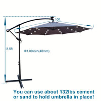 10 Ft Outdoor Patio Umbrella Solar Powered Led Lighted Sun Shade Market Waterproof 8 Ribs Umbrella With Crank And Cross Base For Garden Deck Backyard Pool Shade Outside Deck Swimming Pool Medium