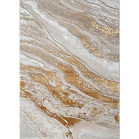 "Adina" Luxury Area Rug In Beige And Gold Abstract Design Multicolor Polyester