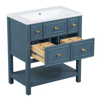 30'' Bathroom Vanity With Resin Sink Combo, Free Standing Single Vanity Set With 5 Drawers, Solid Wood Frame Bathroom Storage Cabinet, Blue 4 Blue 1 Bathroom Freestanding Modern Solid Wood Mdf Resin Painted