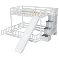 Twin Over Full Bunk Bed With Slide, Storage Staircase, Pine Solid Wooden Bunk Bed With Safety Guardrails,White White Pine