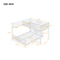 L Shaped Metal Twin Over Full Size Bunk Bed, White Box Spring Not Required White Metal Metal