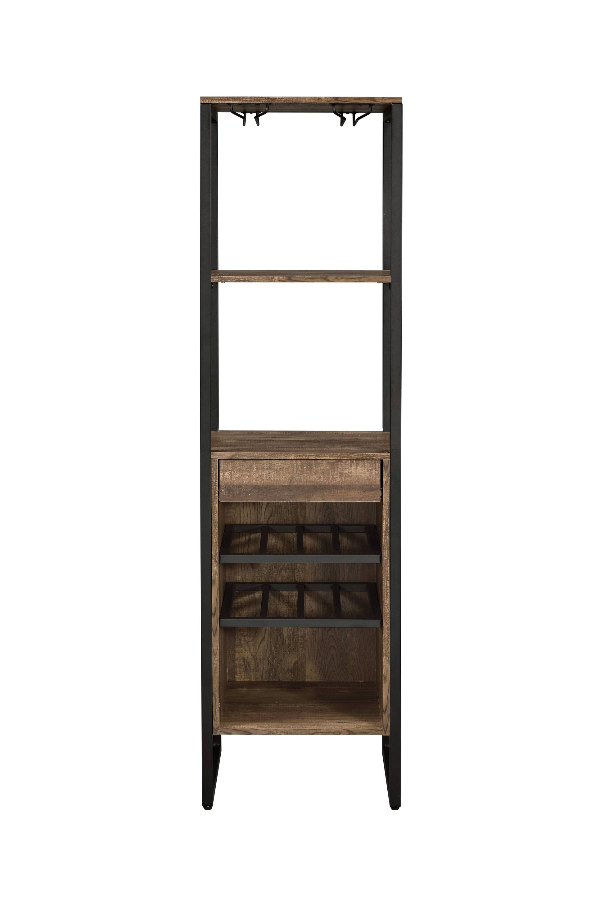 Weathered Oak And Black Wine Rack With 1 Drawer Oak Kitchen Wood Metal