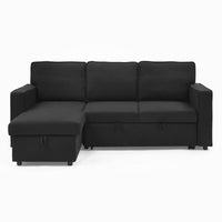 Linen Upholstered Sleeper Sectional Sofa, Shaped Modular Convertible Sofa With Storage Chaise,There Are Two Cup Holders In The Middle And Usb Multi Interface Function,Pull Out Sleep Couch Bed ,Black