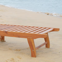 Outsunny Outdoor Folding Chaise Lounge Chair Recliner With Wheels, Acacia Wood Frame Teak Color Natural Acacia Wood