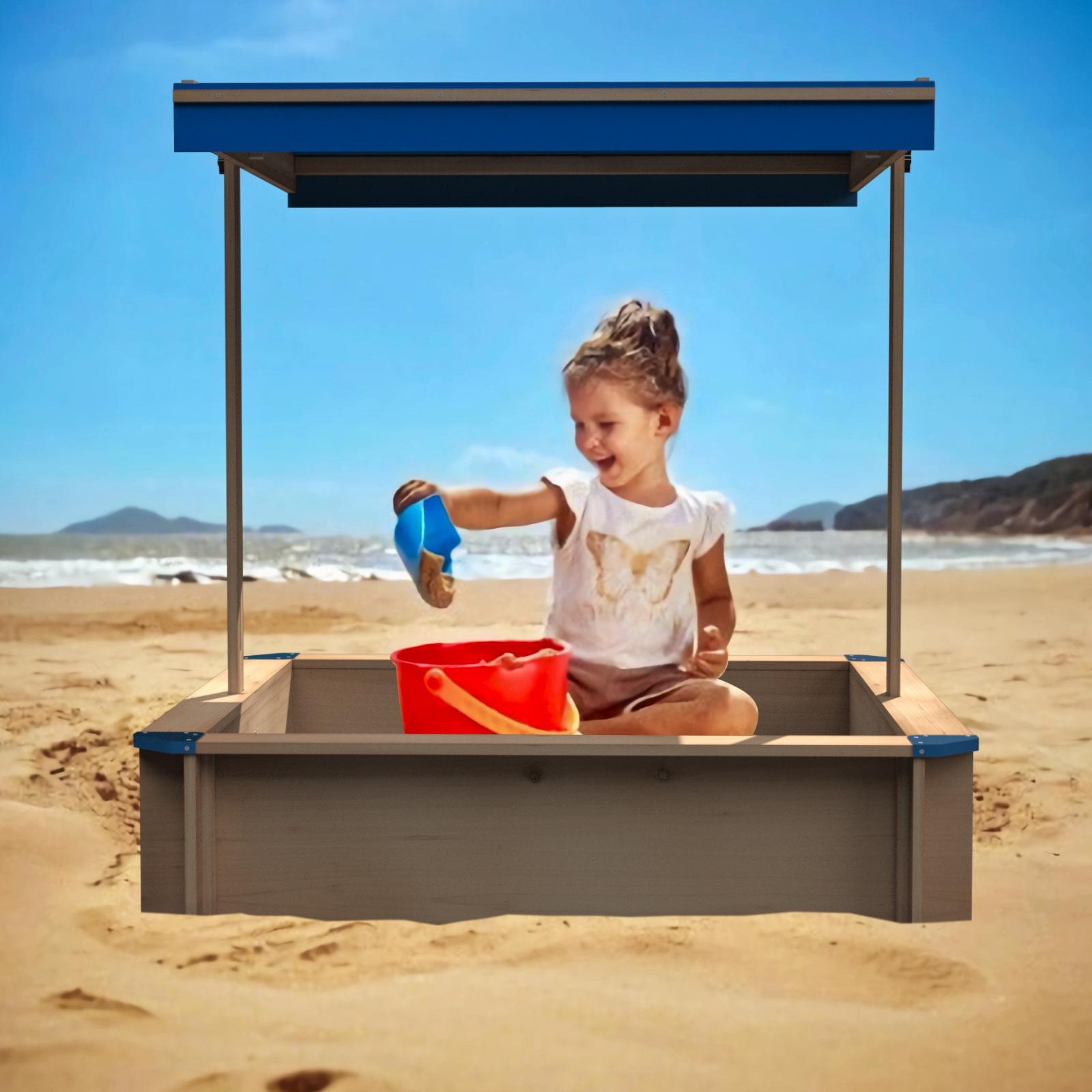 Children'S Wooden Sandbox With Adjustable Canopy, Sand Box With Cover For Garden, Sand Pit For Kids Wood Playset Beach Patio Outdoor Backyard Upgrade Retractable, Natural Golden Solid Wood