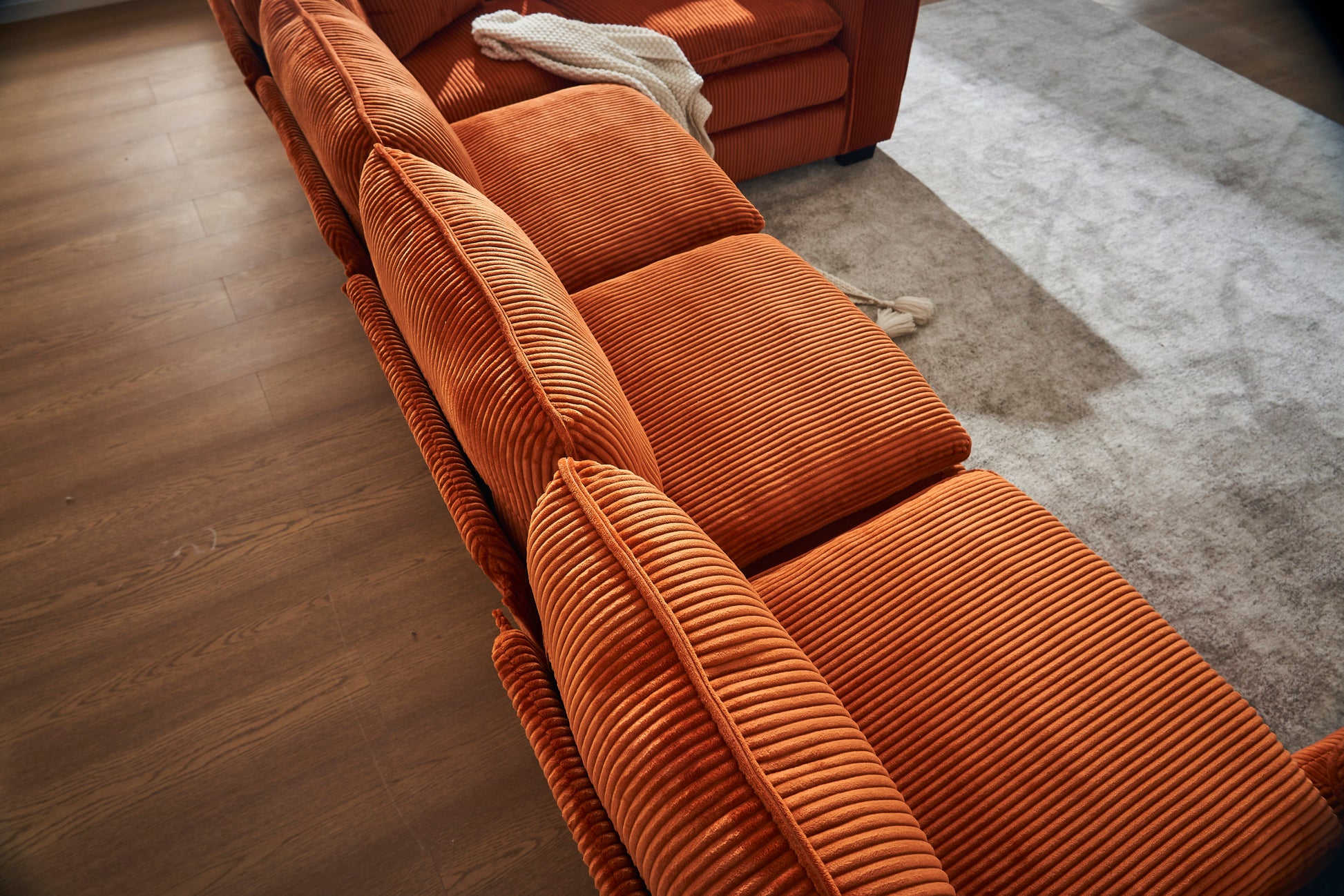 Modern U Shaped 6 Seat Sectional Sofa Couch With One Ottoman And Three Toss Pillows ,Modular Sofa For Living Room,Corduroy Sofa Orange Corduroy 7 Seat