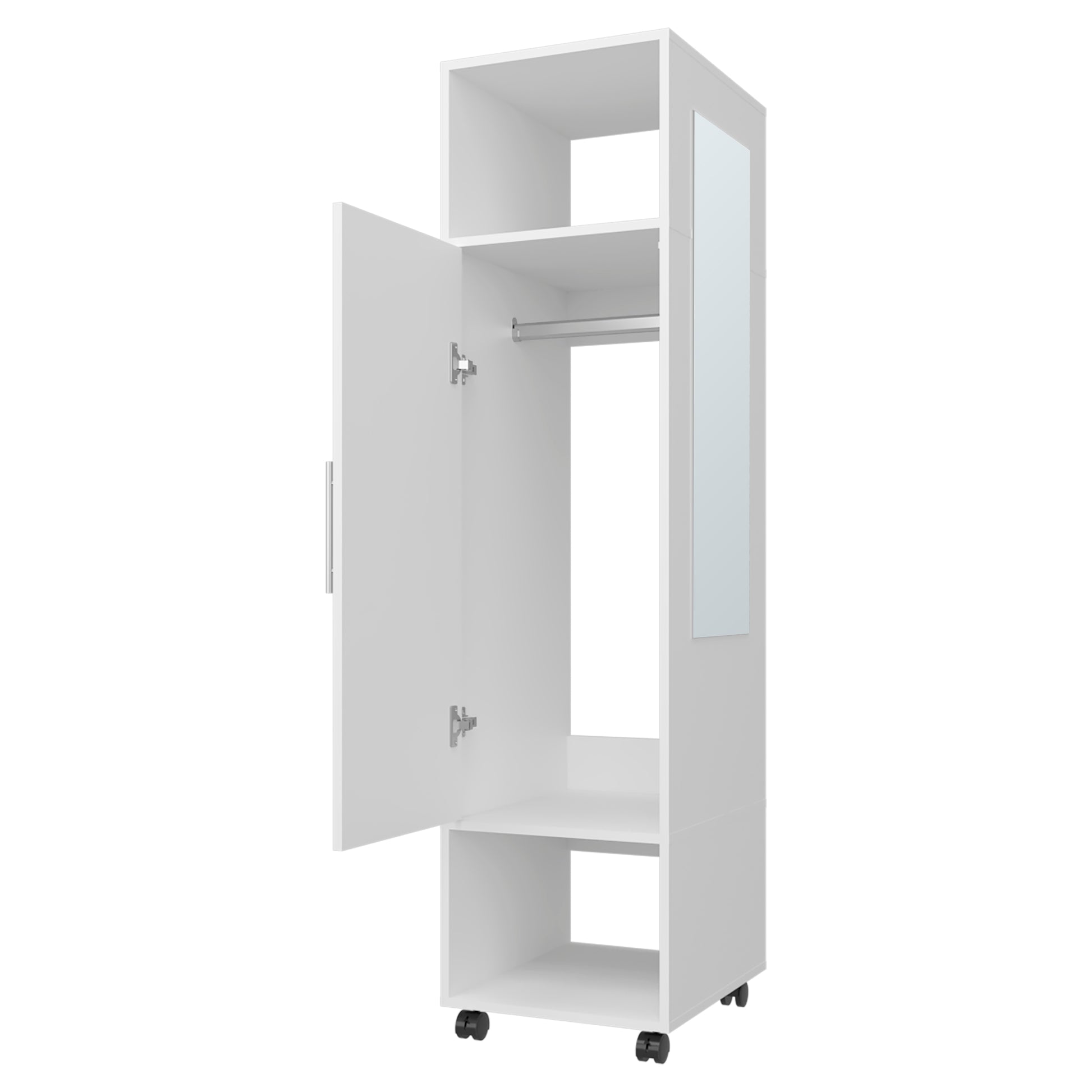 Summit Wardrobe In Melamine With Mirror,Door And Open Storage White Bedroom Contemporary,Modern Particle Board Melamine