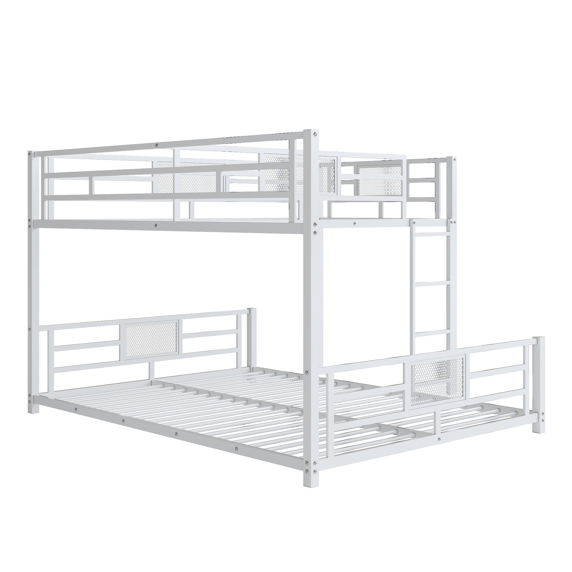 L Shaped Metal Twin Over Full Size Bunk Bed, White Box Spring Not Required White Metal Metal