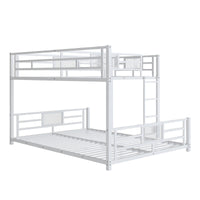 L Shaped Metal Twin Over Full Size Bunk Bed, White Box Spring Not Required White Metal Metal