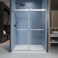 56" 60" Width 72" Height Double Sliding Framless Soft Close Shower Door With 3 8 Inches 10Mm Tempered Safety Glass, Chrome Finish Chrome Bathroom Luxury,Modern Glass Aluminium,Stainless Steel