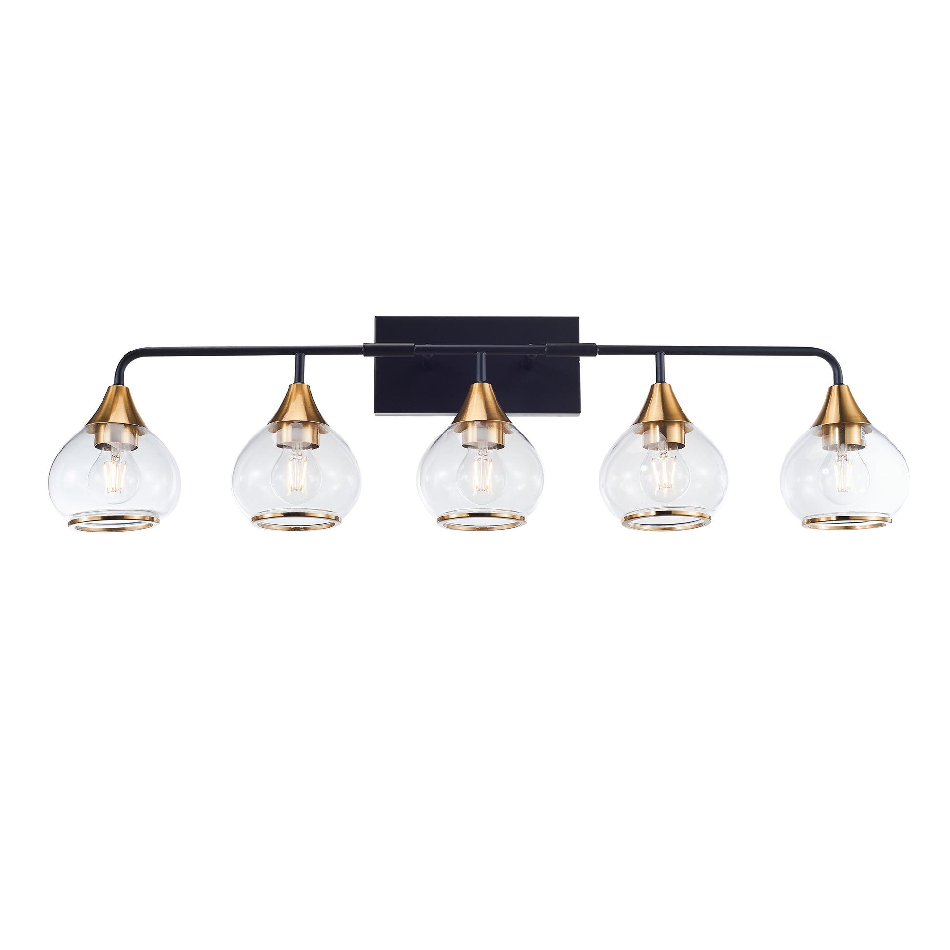 5 Lights Matte Black Antique Brass Color Iron Glass E26 Bulb Bedroom Wall Mounted Lighting Fixtures Bathroom Vanity Light Antique Brass,Matte Black Modern Glass,Iron