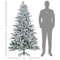 Homcom 6Ft Snow Flocked Artificial Christmas Tree With 994 Tips, Foldable Metal Stand, Easy Assembly, Hinged Xmas Tree For Home, Office, Holiday, Green Green Plastic