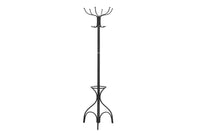 Coat Rack, Hall Tree, Free Standing, 12 Hooks, Entryway, 70"H, Umbrella Holder, Bedroom, Black Metal, Transitional Black Metal