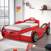 Coupe Twin Race Car Bed W Trundle, Red Red Particle Board