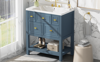 30'' Bathroom Vanity With Resin Sink Combo, Free Standing Single Vanity Set With 5 Drawers, Solid Wood Frame Bathroom Storage Cabinet, Blue 4 Blue 1 Bathroom Freestanding Modern Solid Wood Mdf Resin Painted