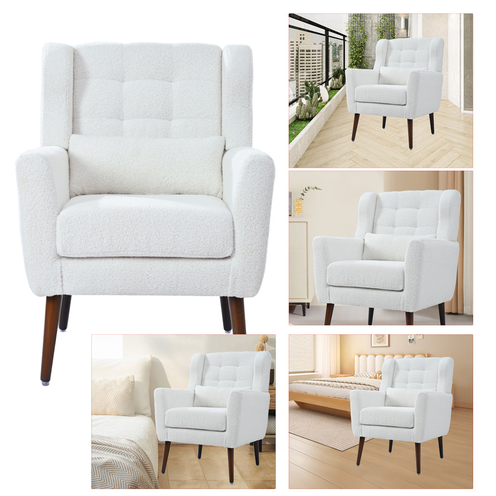 Modern Accent Chair,Teddy Fabric Living Room Chairs Comfy Reading Chair,Mid Century Accent Chair, Lounge Arm Chairs Armchair For Living Room Bedroom White White Light Brown Primary Living Space