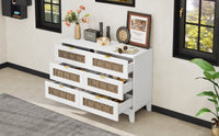 Rustic Farmhouse Style Wooden Dresser With 6 Drawers, Storage Cabinet For Bedroom With Metal Handles, White White Particle Board