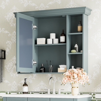 35'' X 28'' Blue Wall Mounted Bathroom Storage Cabinet With Mirror Door, Modern Bathroom Wall Cabinet With Mirror, Medicine Cabinet With 6 Open Shelves Blue 5 Adjustable Shelves Bathroom Wall Mounted Mdf Painted