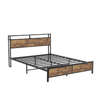 Industrial Full Bed Frame With Led Lights And 2 Usb Ports, Bed Frame Full Size With Storage, Noise Free, No Box Spring Needed, Rustic Brown Full Rustic Brown Metal Metal