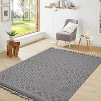 6X9 Grey White Geometric Indoor Outdoor Area Rug Grey White Polypropylene