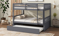 Full Over Full Rubber Wood Bunk Bed With Trundle, Ladder And Guardrails, Convertible To 2 Full Size Beds, With Twin Size Trundle ,Dark Grey Full Dark Grey Bedroom American Design Bed Frame Rubber