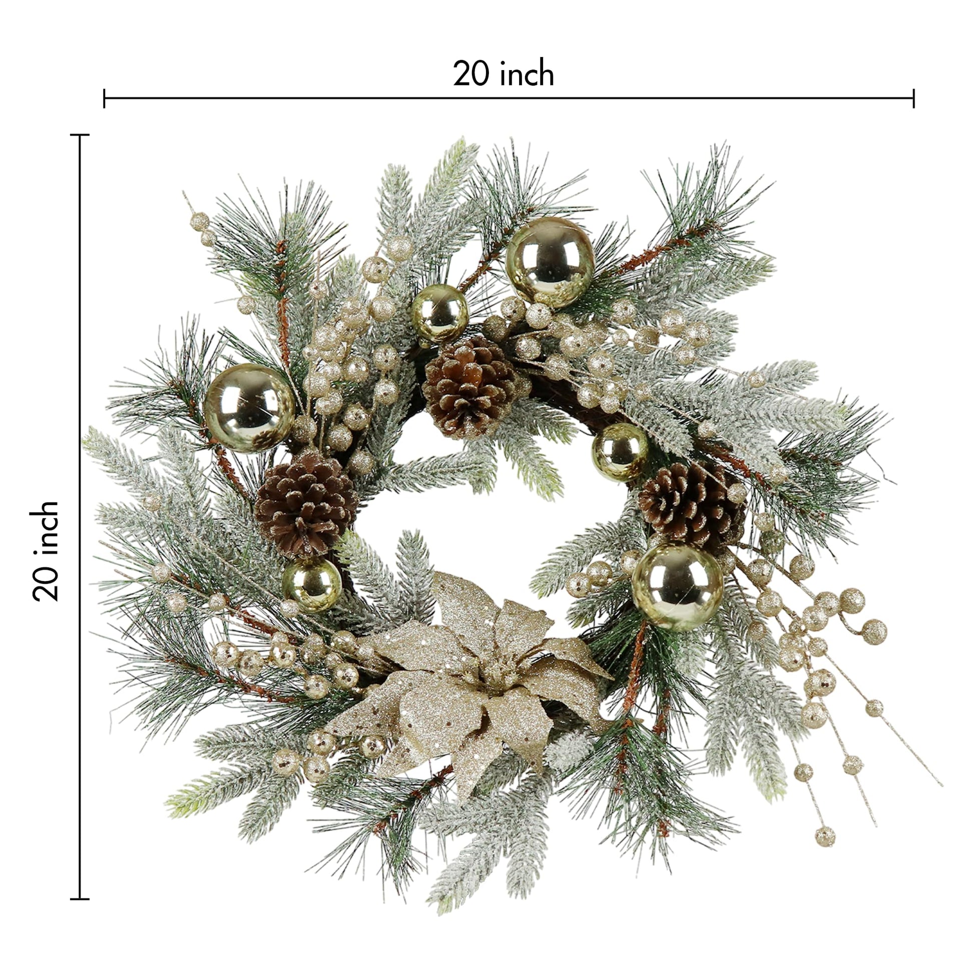 Christmas Wreath 20 Inch Christmas Door Decorations Wreath With Warm Lights 2Pcs Gold American Design Pine