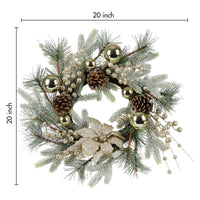 Christmas Wreath 20 Inch Christmas Door Decorations Wreath With Warm Lights 2Pcs Gold American Design Pine