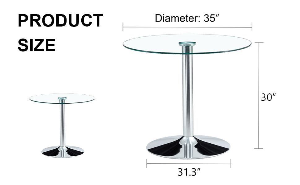 A Glass Tabletop With A Diameter Of 35 Inches And A Modern Minimalist Circular Dining Table With Electroplated Silver Metal Legs. Suitable For Restaurants, Living Rooms, And Conference Rooms.Dt 1166 Transparent Glass Metal