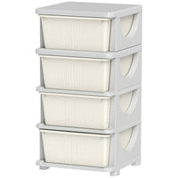 Qaba 4 Tier Kids Storage Unit, 4 Drawer Chest Toy Organizer Plastic Bins For Kids Bedroom Nursery Kindergarten Living Room For Boys Girls Toddlers, Cream White Cream White Plastic