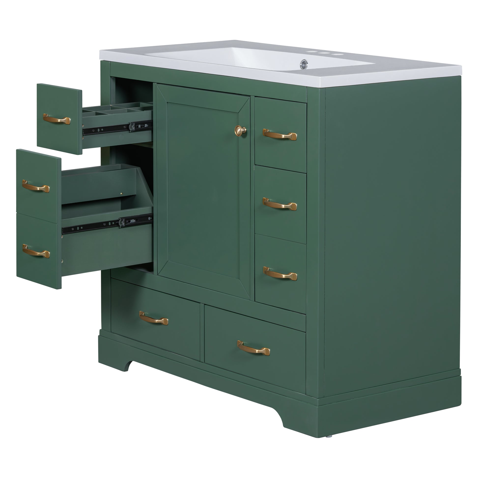 36" Bathroom Vanity With Sink Combo, Six Drawers, Multi Functional Drawer Divider, Adjustable Shelf, Green Old Sku:Sy999808Aaf Green Solid Wood Mdf