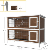 Pawhut 54" 2 Story Large Rabbit Hutch Bunny Cage Wooden Pet House Small Animal Habitat With Lockable Doors, No Leak Tray And Waterproof Roof For Outdoor Indoor Brown Coffee Wood