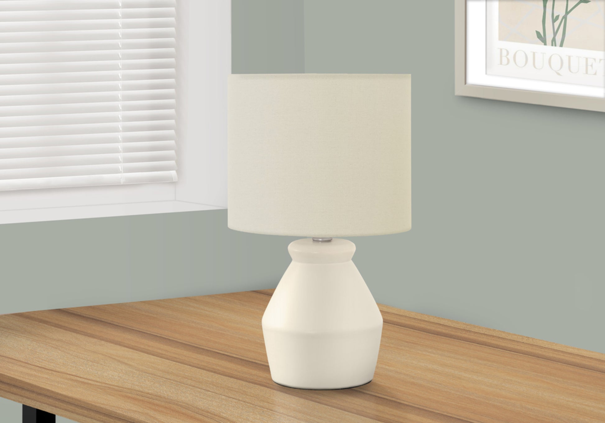 Lighting, 17"H, Table Lamp, Cream Ceramic, Ivory Cream Shade, Modern Cream Ceramic