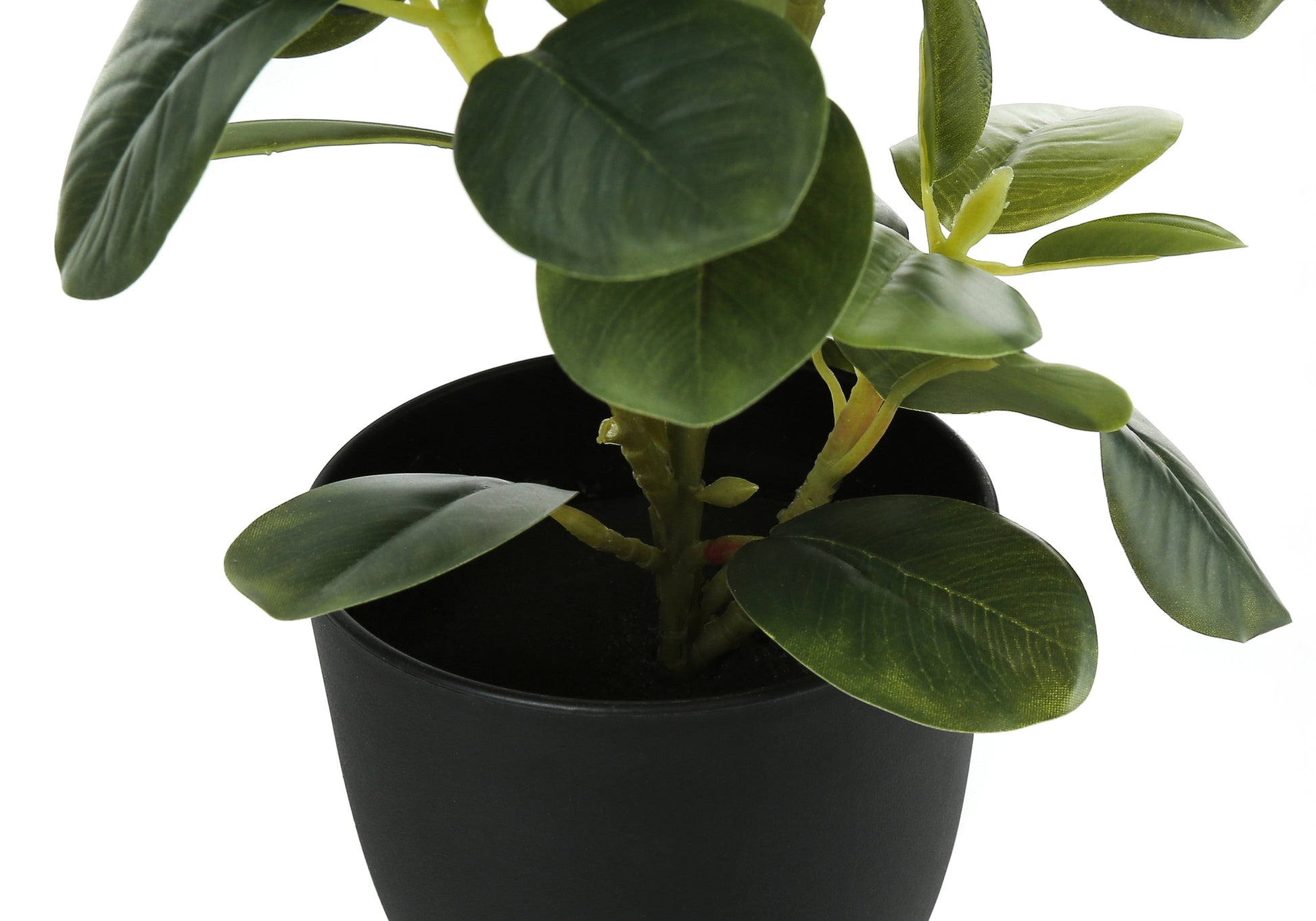 Artificial Plant, 14" Tall, Ficus, Indoor, Faux, Fake, Table, Greenery, Potted, Set Of 2, Decorative, Green Leaves, Black Pots Green Foam Plastic