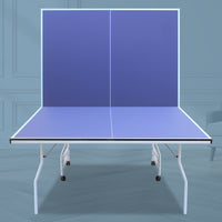 9Ft Mid Size Table Tennis Table Foldable & Portable Ping Pong Table Set For Indoor Games With Net, 2 Table Tennis Paddles And 3 Balls Blue Mdf