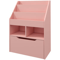 Homcom Kids Bookcase Multi Shelf Rack Organizer With Storage Drawer For Books, Playroom, Pink Pink Mdf