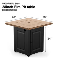 28In Gas Fire Pit Table, 50000 Btu Propane Fire Pit Table With Lid & Lava Rocks, Flame Out Protection,Wood Grain Black Black Steel