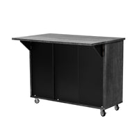 K&K 51.2"W 3D Wave Stripes Ash Veneer Not Cheap Paper Kitchen Island With Drop Leaf, Farmhouse Kitchen Island On Wheels With Internal Storage Rack, Rolling Kitchen Cart Black Black Brown Kitchen