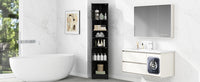 Multi Functional Corner Cabinet Tall Bathroom Storage Cabinet With Two Doors And Adjustable Shelves, Open Shelf, Black Black Mdf