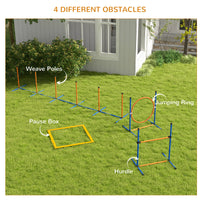 Pawhut 4 Pieces Dog Agility Training Equipment, Dog Obstacle Course Starter Kit, Pet Outdoor Games With Weave Poles, Adjustable Hurdle Jumping Ring, Pause Box, Whistle, Toy Balls For Backyard, Orange Orange Abs