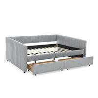 Queen Size Daybed With Two Drawers Trundle Upholstered Sofa Bed, With Vertical Stripes Linen Fabric, Grey 86.5"X65"X30" Grey Linen