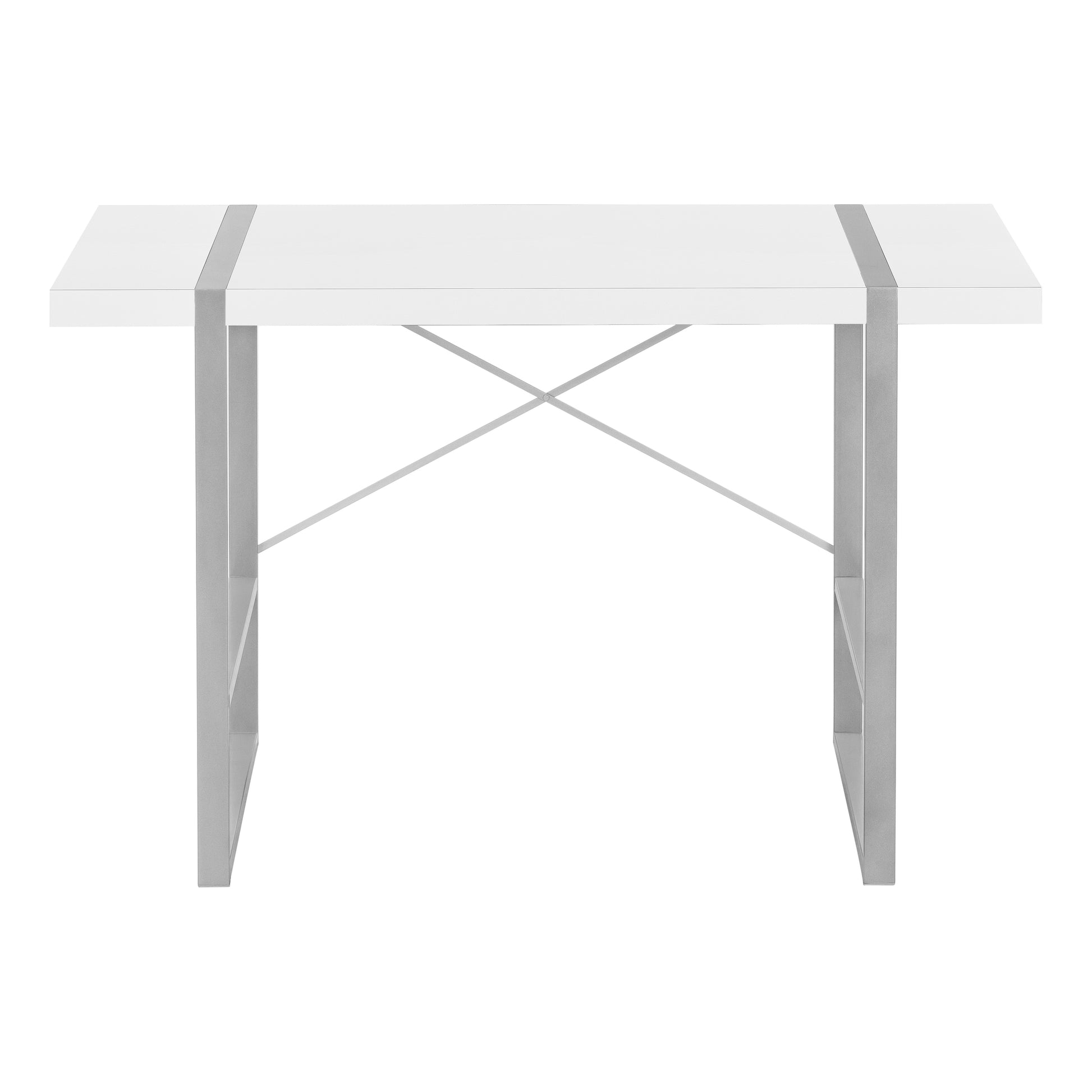 Computer Desk, Home Office, Laptop, 48"L, Work, White Laminate, Grey Metal, Contemporary, Modern White Particle Board