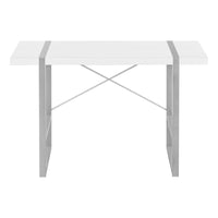 Computer Desk, Home Office, Laptop, 48"L, Work, White Laminate, Grey Metal, Contemporary, Modern White Particle Board