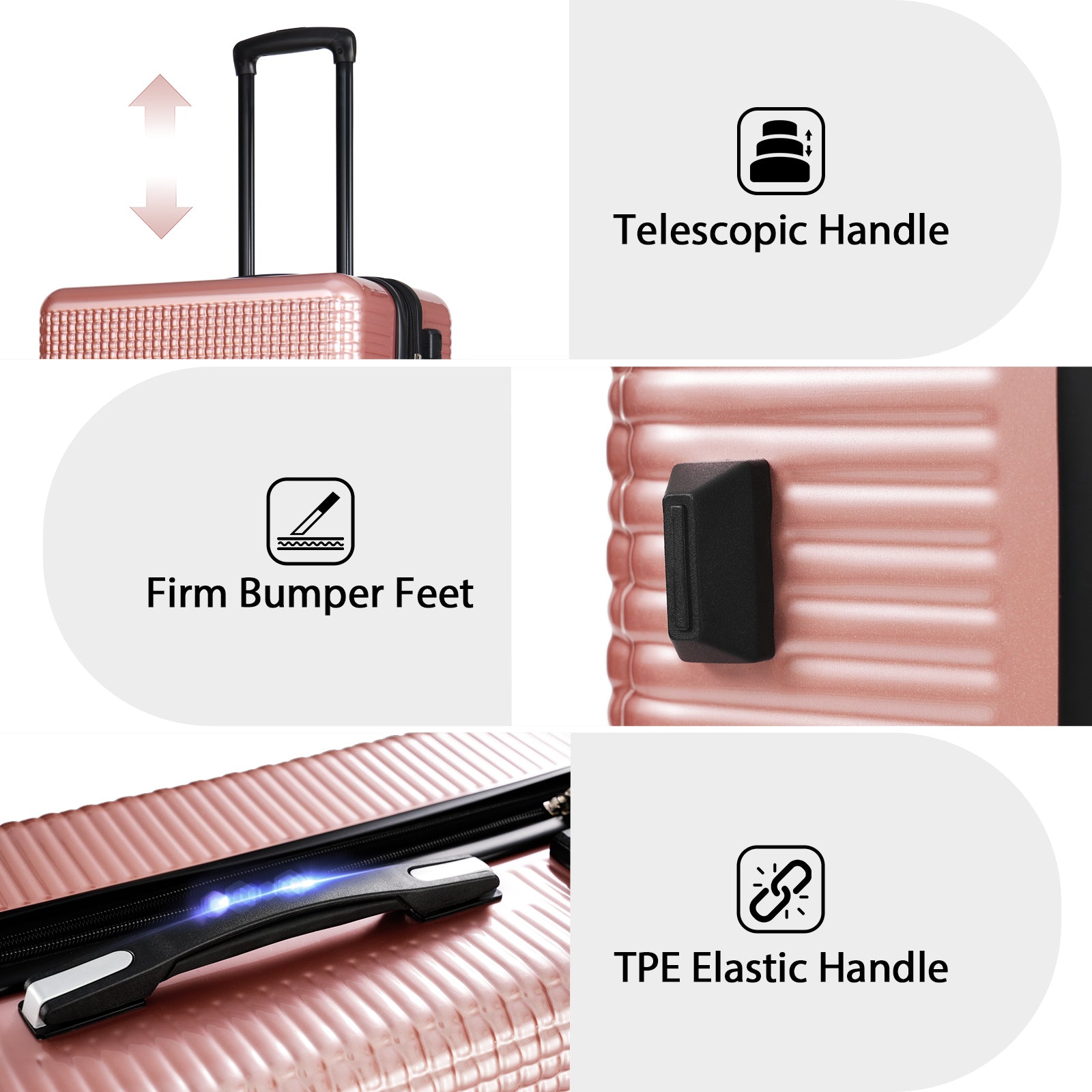 Luggage Sets 3 Piece Hardshell Suitcases With Wheels, Lightweight Expandable Travel Luggage With Tsa Lock, Carry On, Checked Luggage 20Inch 24Inch 28Inch Rose Gold Abs Pc