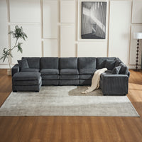 Modern U Shaped 6 Seat Sectional Sofa Couch With One Ottoman And Three Toss Pillows ,Modular Sofa For Living Room,Corduroy Sofa Grey Corduroy 7 Seat