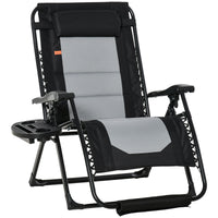 Outsunny Foldable Outdoor Lounge Chair With Footrest, Oversized Padded Zero Gravity Lounge Chair With Headrest, Side Tray, Cup Holders, Armrests For Camping, Lawn, Garden, Black Black Steel
