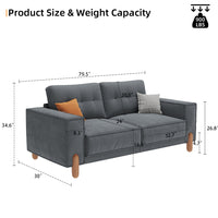 Couches For Living Room,Modern Fabric Upholstered Sofa Tufted Couch With Square Arm And 4 Solid Wood Legs 2 Pillows Decor For Living Room, Office, Apartment Gray Chenille