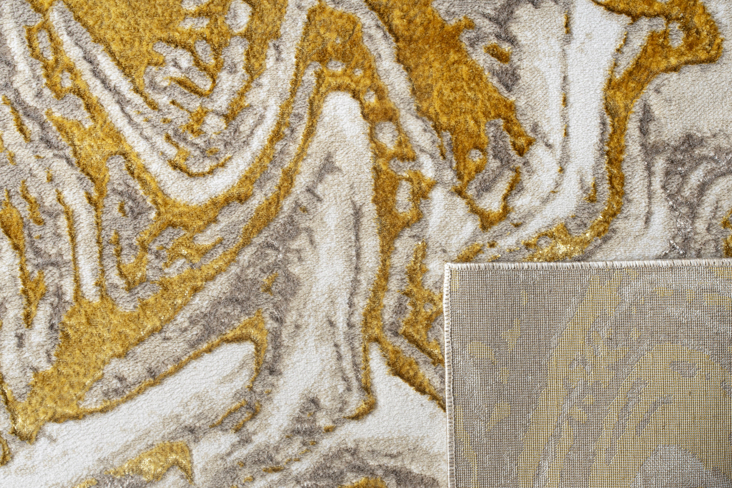 "Paz" Luxury Area Rug In Beige And Gold Abstract Design Multicolor Polyester